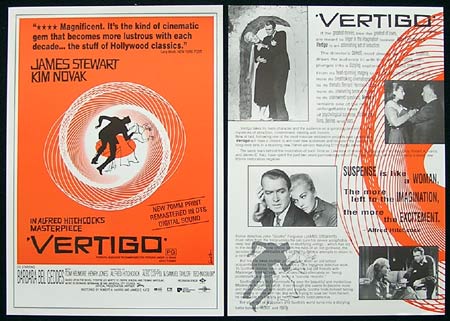 VERTIGO Movie Poster 1996 James Stewart ALFRED HITCHCOCK-Saul Bass Handbill