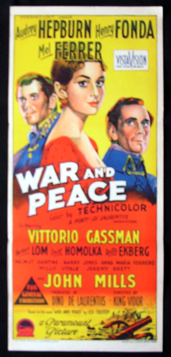WAR AND PEACE Movie Poster Audrey Hepburn Richardson Studio RARE daybill “B”