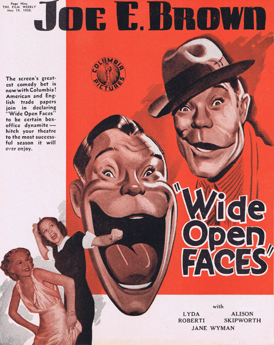 WIDE OPEN FACES 1938 Joe E. Brown Movie Trade Ad