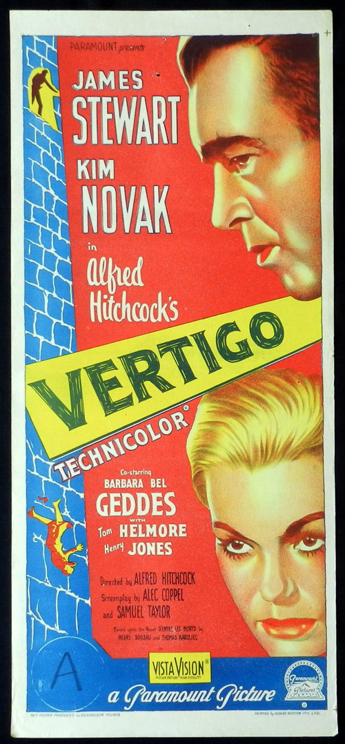 VERTIGO Daybill Movie Poster 1958 Alfred Hitchcock JAMES STEWART Richardson Studio daybill