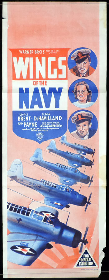 WINGS OF THE NAVY 1939 Long Daybill Movie Poster OLIVIA DE HAVILLAND John Payne