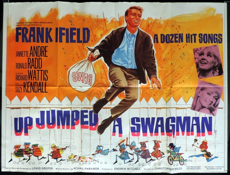 UP JUMPED A SWAGMAN British Quad Movie poster Frank Ifield