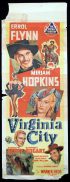 VIRGINIA CITY Long Daybill Movie poster ERROL FLYNN Humphrey Bogart