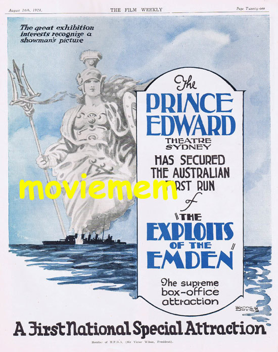THE EXPLOITS OF THE EMDEN 1928 Ken G.Hall Vintage Australian Cinema Trade ad