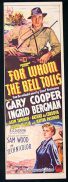 FOR WHOM THE BELL TOLLS 1943 Daybill Movie poster "A" Gary Cooper Ingrid Bergman RICHARDSON STUDIO