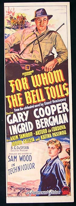 FOR WHOM THE BELL TOLLS 1943 Daybill Movie poster “A” Gary Cooper Ingrid Bergman RICHARDSON STUDIO