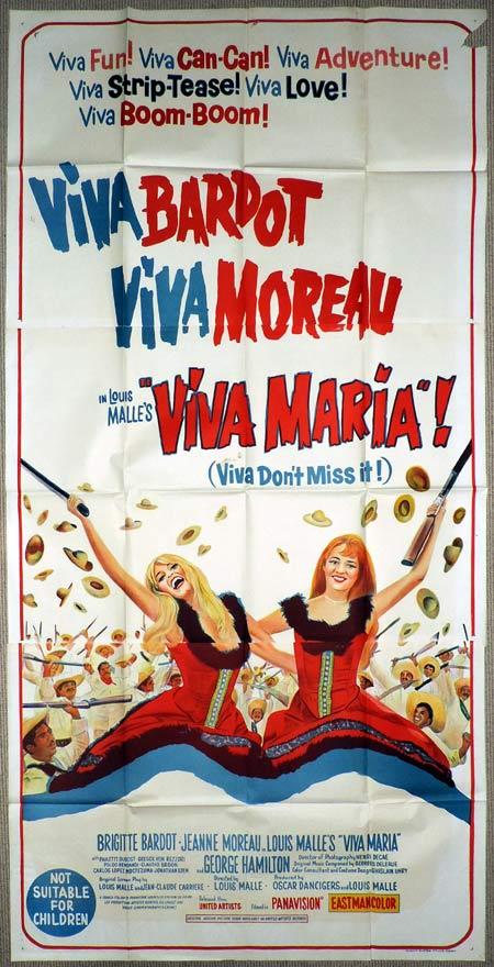 VIVA MARIA Original 3 Sheet Movie Poster Brigitte Bardot Jeanne Moreau
