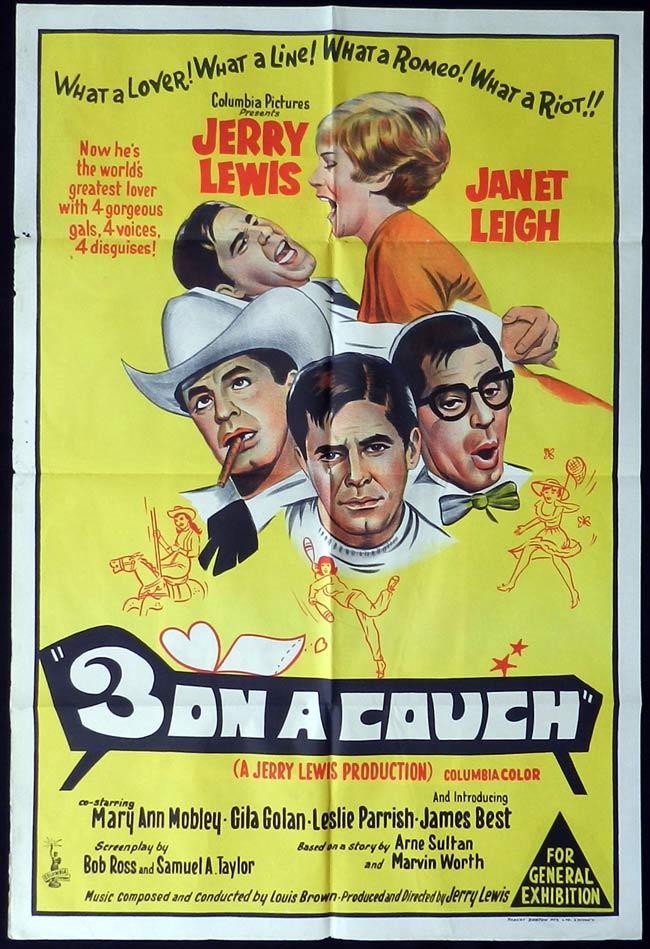 3 ON A COUCH Original One sheet Movie Poster Jerry Lewis Janet Leigh James Best