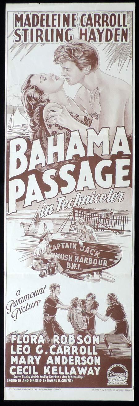 BAHAMA PASSAGE Original Daybill Movie Poster MADELEINE CARROLL Sterling Hayden Richardson Studio