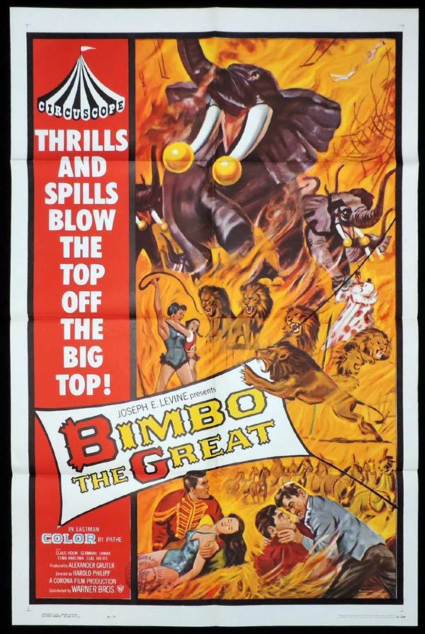 BIMBO THE GREAT US One Sheet Movie Poster Circus Elephant Clowns