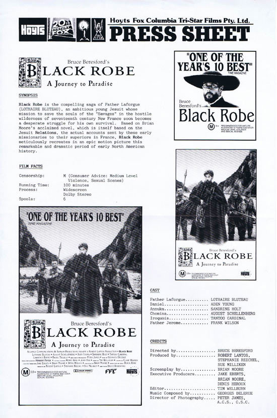 BLACK ROBE Rare AUSTRALIAN Movie Press Sheet