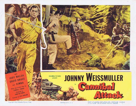 CANNIBAL ATTACK 1954 Lobby Card 4 Jungle Jim Johnny Weissmuller