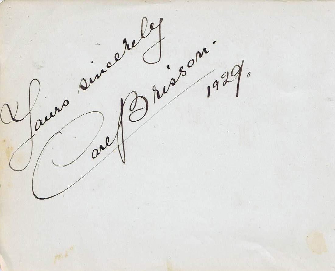 CARL BRISSON Autographed Album Page 1929 Hitchcock Star