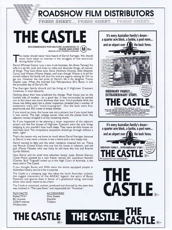 THE CASTLE Rare AUSTRALIAN Movie Press Sheet
