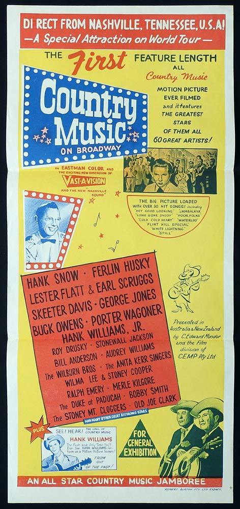 COUNTRY MUSIC ON BROADWAY Original Daybill Movie Poster Hank Williams.