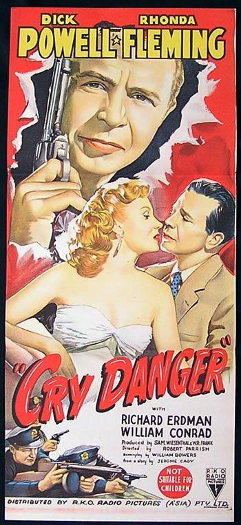 CRY DANGER Daybill Movie poster 1951 Dick Powell Rhonda Fleming RKO Film Noir