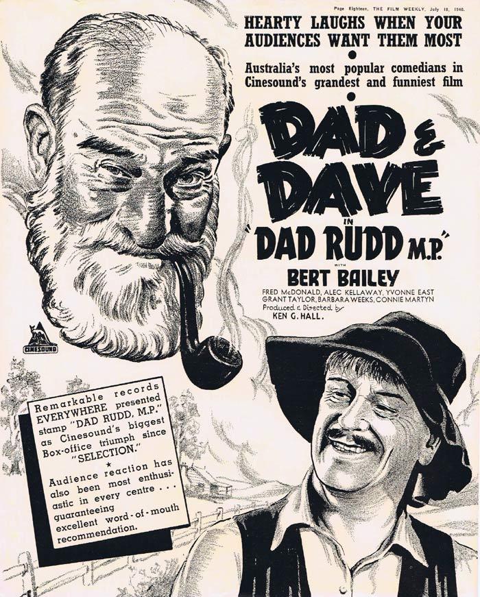 DAD RUDD M.P Bert Bailley Australian Movie Trade Ad