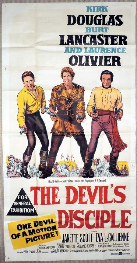 THE DEVIL’S DISCIPLE Original 3 Sheet Movie Poster Burt Lancaster, Kirk Douglas and Laurence Olivier.