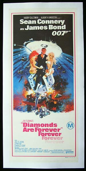 DIAMONDS ARE FOREVER 1971 James Bond LINEN BACKED Daybill Movie poster