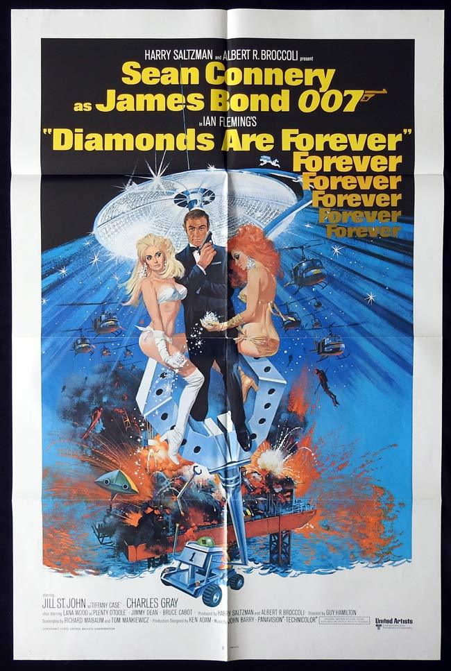 DIAMONDS ARE FOREVER Original One sheet Movie poster JAMES BOND Sean Connery 1980r