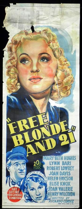 FREE BLONDE AND 21 Movie Poster 1940 Mary Beth Hughes RARE Long daybill