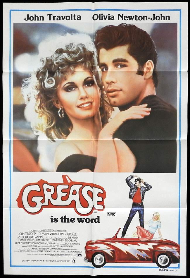 GREASE Original One sheet Movie poster Olivia Newton-John John Travolta