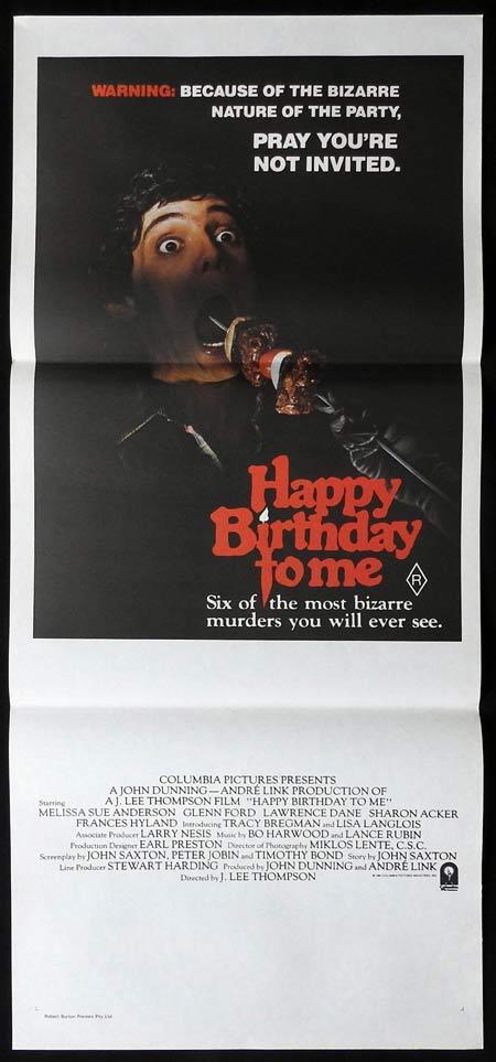 HAPPY BIRTHDAY TO ME Original Daybill Movie Poster Melissa Sue Anderson Glenn Ford Slasher