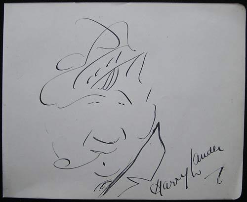 LAUDER, Harry (1870-1950) Signed self-caricature, signed “Harry Lauder.”