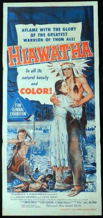 HIAWATHA Daybill Movie poster Vince Edwards American Indian