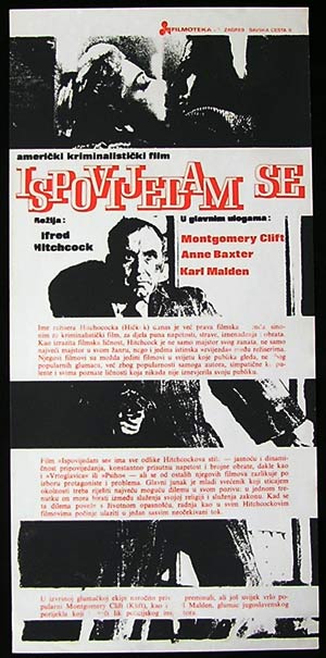 I CONFESS Movie Poster 1953 Montgomery Clift Hitchcock Yugoslav