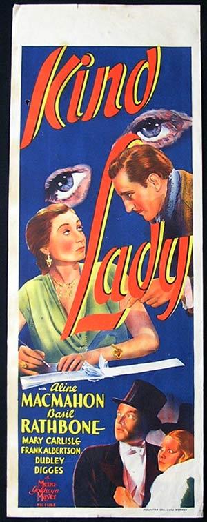 KIND LADY 1939 Basil Rathbone Vintage Long Daybill Movie poster