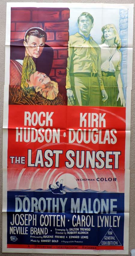 THE LAST SUNSET Original 3 Sheet Movie Poster Rock Hudson Kirk Douglas