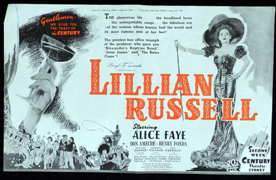 LILLIAN RUSSELL 1940 Alice Faye VINTAGE Original Movie Trade Ad