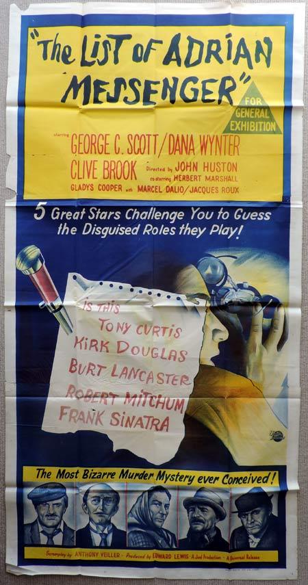 THE LIST OF ADRIAN MESSENGER Original 3 Sheet Movie Poster Kirk Douglas George C.Scott