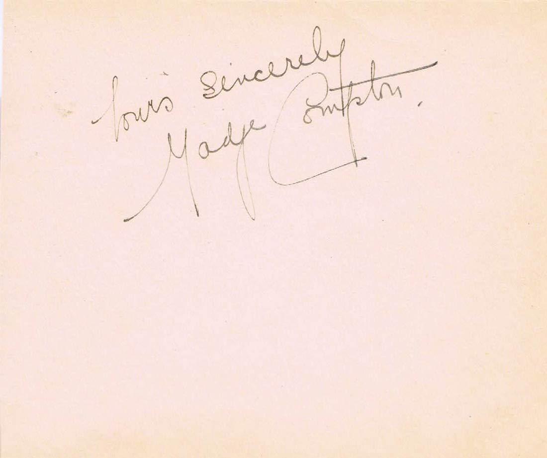 MADGE COMPTON Autographed Album Page 1952