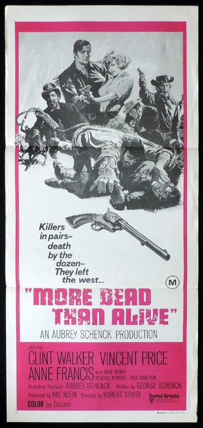 MORE DEAD THAN ALIVE Daybill Movie Poster Clint Walker Vincent Price