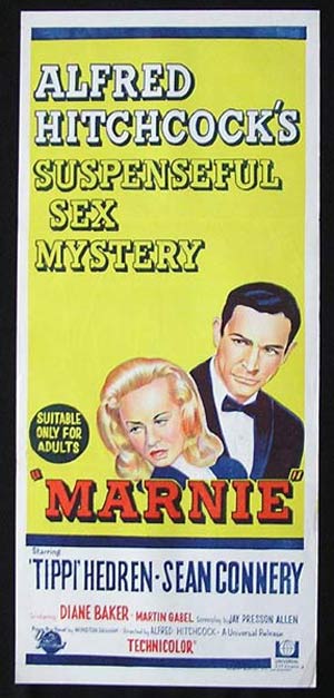 MARNIE Movie Poster 1964 Alfred Hitchcock Connery Hedren daybill