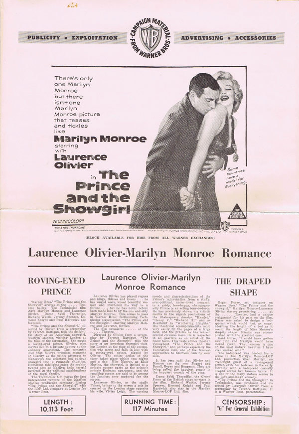 PRINCE AND THE SHOWGIRL Australian Movie Press Book