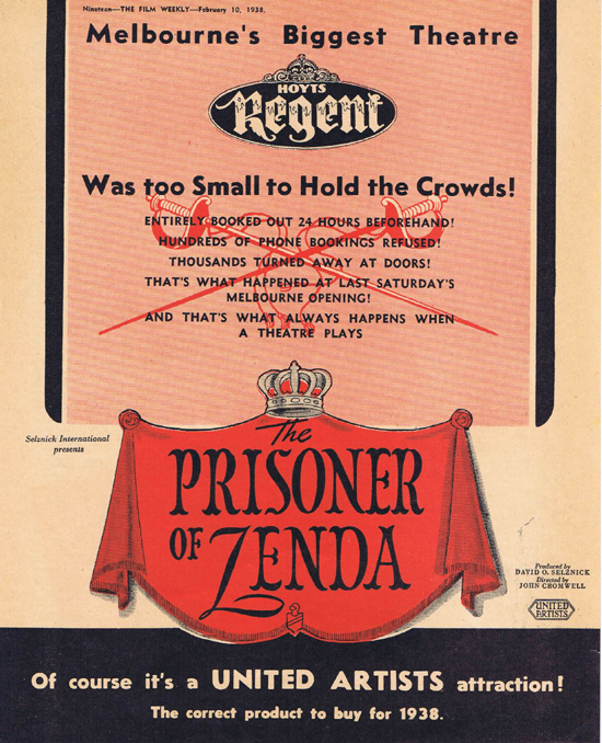 PRISONER OF ZENDA 1938 David O.Selznick Movie Trade Ad