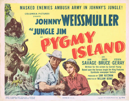 PYGMY ISLAND 1950 Title Lobby Card Johnny Weissmuller Jungle Jim