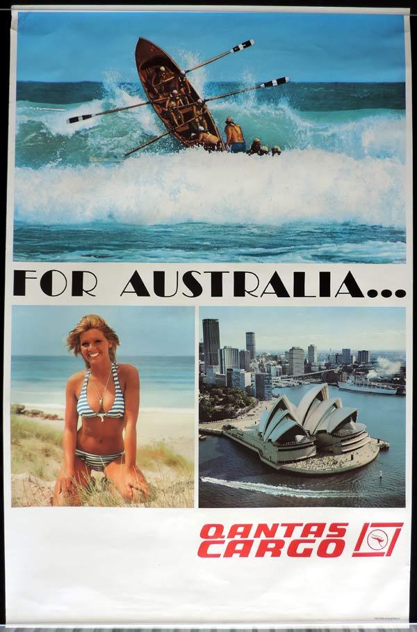 QANTAS CARGO Vintage Travel Poster 1960s Sydney Opera