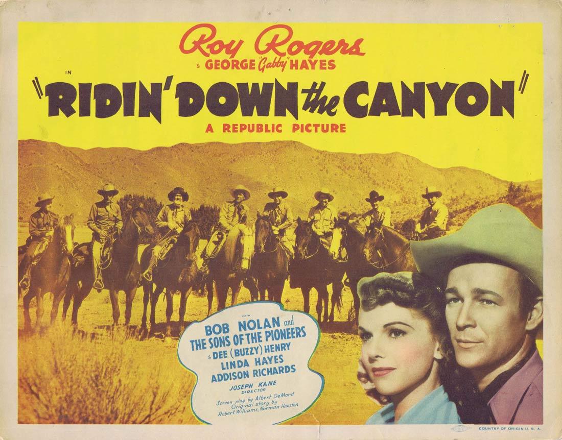 RIDIN DOWN THE CANYON Vintage Title Lobby Card Roy Rogers George Gabby Hayes