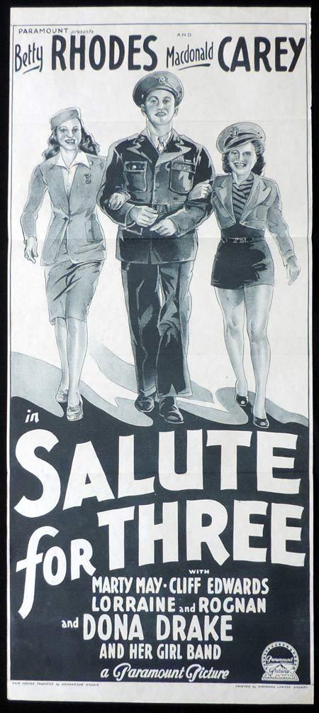 SALUTE FOR THREE Original Daybill Movie Poster Betty Rhodes MacDonald Carey Richardson Studio