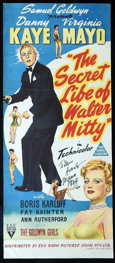 THE SECRET LIFE OF WALTER MITTY Original daybill Movie Poster Autographed by Virginia Mayo