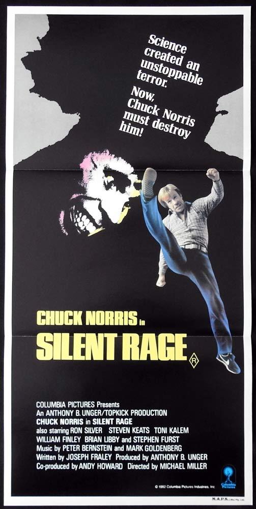 ONLY!! SILENT RAGE MOVIE POSTER Original Folded 27x41 CHUCK NORRIS 1982 VG Cond 