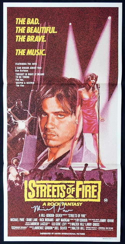 STREETS OF FIRE Original Daybill Movie poster AUTOGRAPHED by MICHAEL PARE