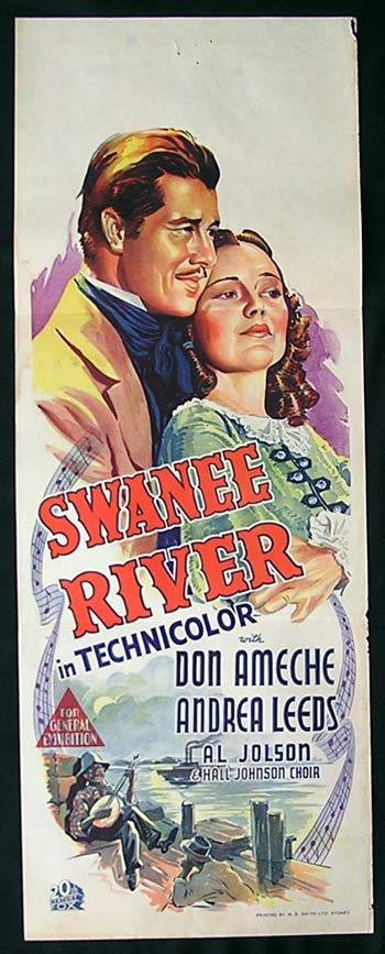 SWANEE RIVER ’39 Don Ameche AL JOLSON RARE Long Daybill poster