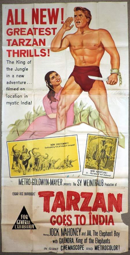 TARZAN GOES TO INDIA Original 3 Sheet Movie Poster Jock Mahoney