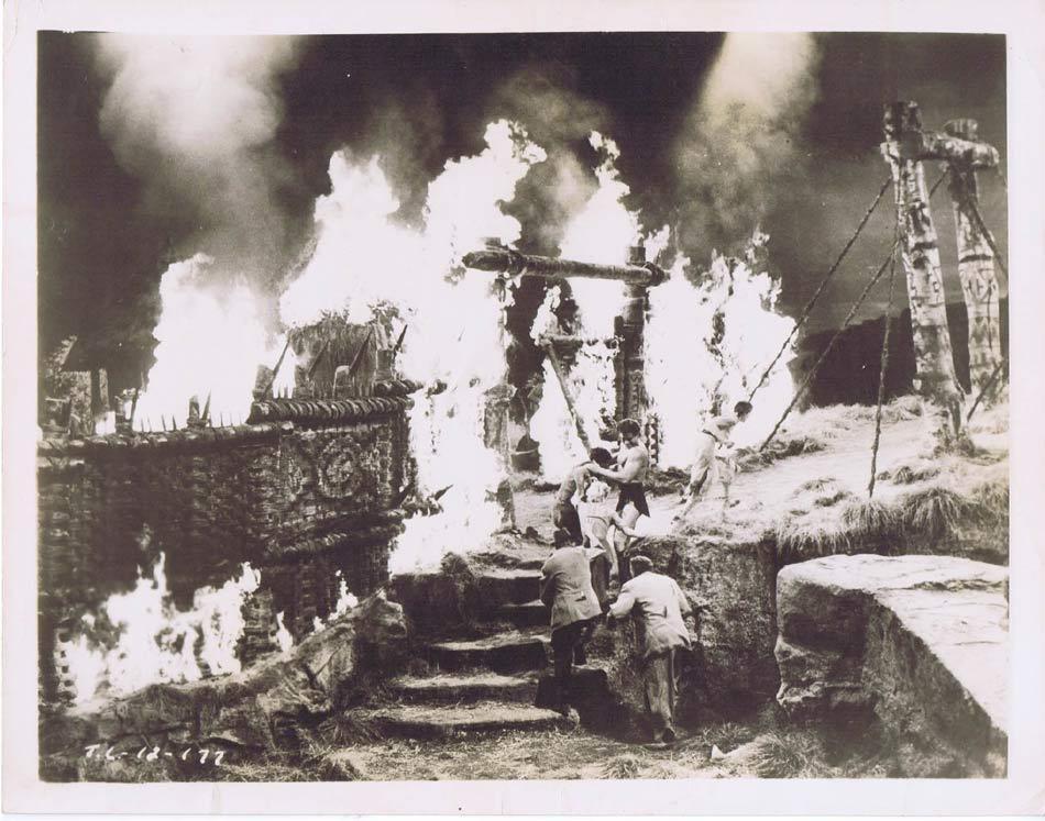 TARZAN AND THE LOST SAFARI Vintage Movie Still 22 Native Village on Fire