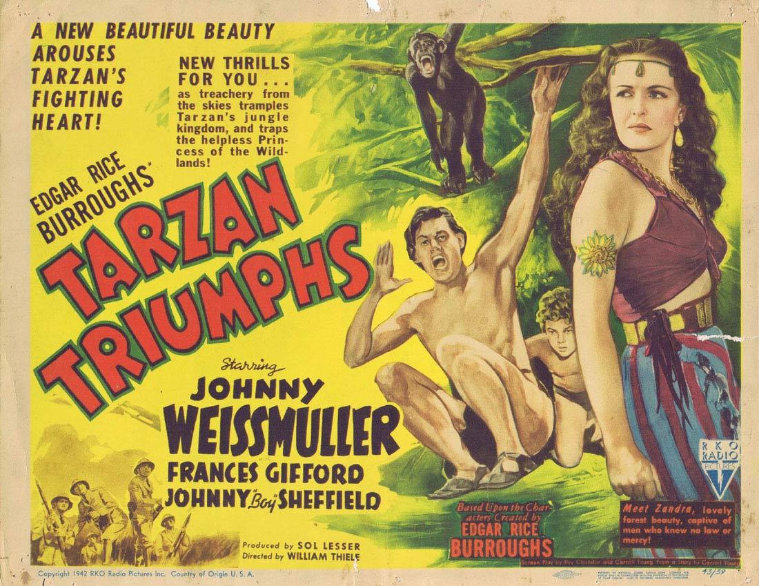 TARZAN TRIUMPHS Title Lobby Card Johnny Weissmuller 1945 Frances Gifford